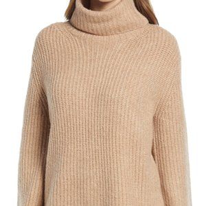 Nordstrom Womens Cozy Turtleneck Hi-Lo Hem Sweater Wool Blend Camel XS NWT 4108